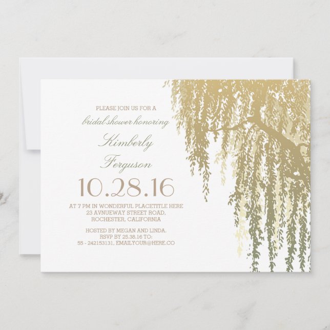 Gold Shades Willow Tree Elegant Bridal Shower Invitation (Front)