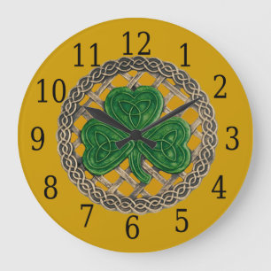 Gold Shamrock And Celtic Knots Round Clock