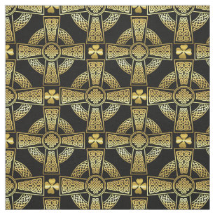 Gold Shamrock/Celtic cross/braided knot design Fabric