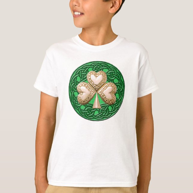 Gold Shamrock On Celtic Knots Shirt (Front)