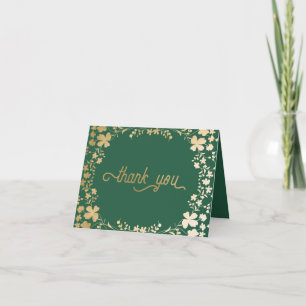 Gold Shamrocks, Irish Green Folded Thank You Card