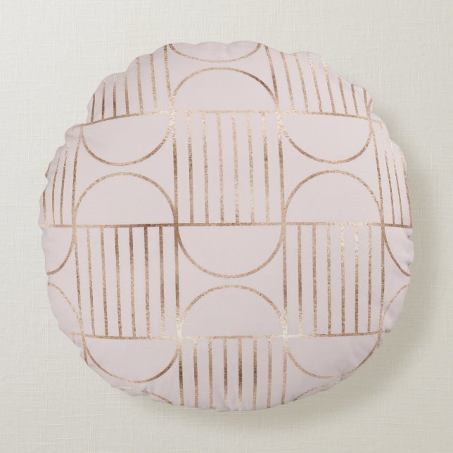 Gold shapes: mid-century modern pattern. round pillow (Front)