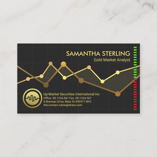 Gold Share Market Uptrend Graph Gold Dealer Business Card (Front)