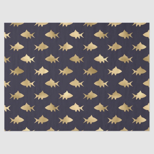 Gold Sharks on Navy Decoupage Tissue Paper (Front)