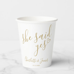 Gold She Said Yes Engagement Party Love Heart Paper Cups