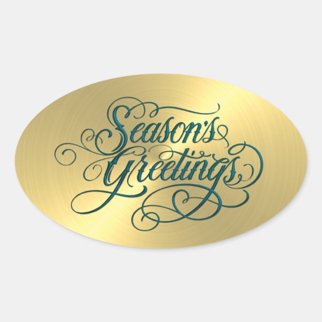 Gold Sheen Teal Season's Greetings Sticker (Front)