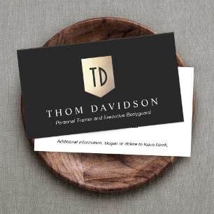 Gold Shield Monogram Logo Protection and Security Business Card