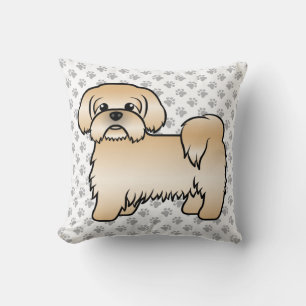 Gold Shih Tzu Cute Cartoon Dog & Paws Throw Pillow