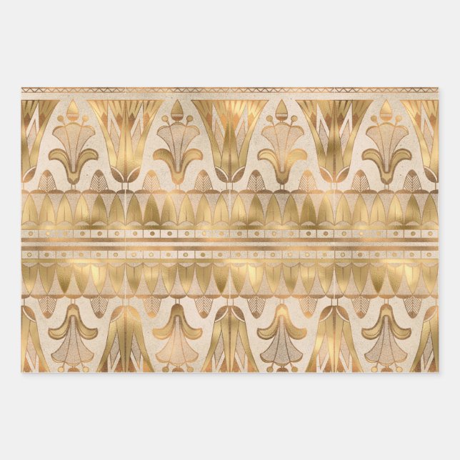 Gold Shimmer Art Deco Wrapping Paper Sheet (Front)