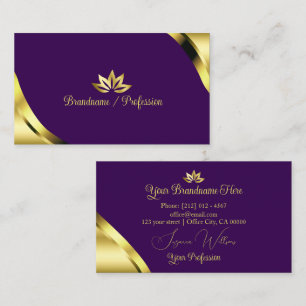 Gold Shimmer Corners on Purple with Pretty Petals Business Card