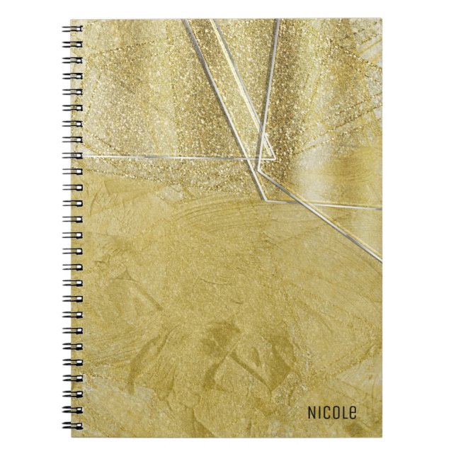 Gold Shimmer Crystal Glass Glam Designer Style Notebook (Front)