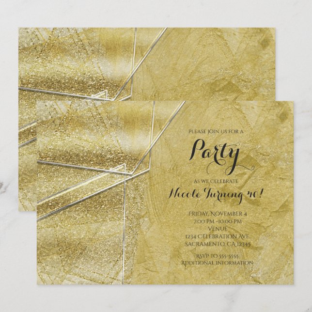 Gold Shimmer Crystal Glass Glam Party Invitations (Front/Back)