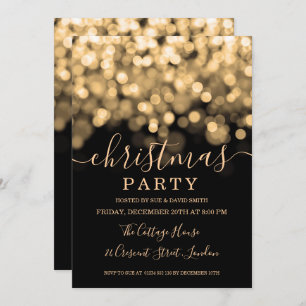Gold Shimmer Lights Script Christmas Party Invitation