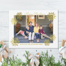Gold Shimmering Chic Snowflake Holiday Photo