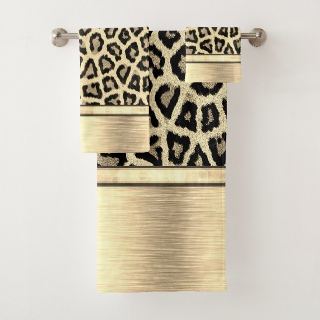 Gold Shimmery Leopard Print Bath Towel Set (Insitu)