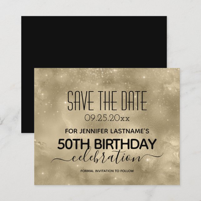 Gold Shine 50th Birthday Save the Date Budget (Front/Back)