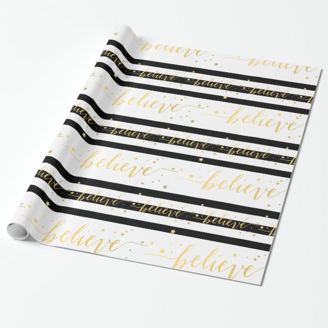 Gold Shine Believe | Holiday Wrapping Paper (Unrolled)