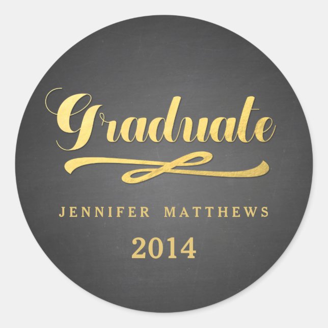 Gold Shine Chalkboard Graduation Round Stickers (Front)
