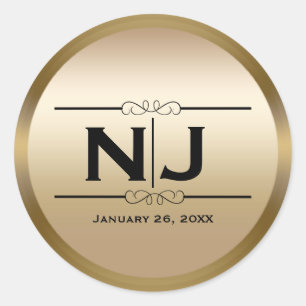 Gold Shine Elegant Glam Custom Monogram Favour Classic Round Sticker