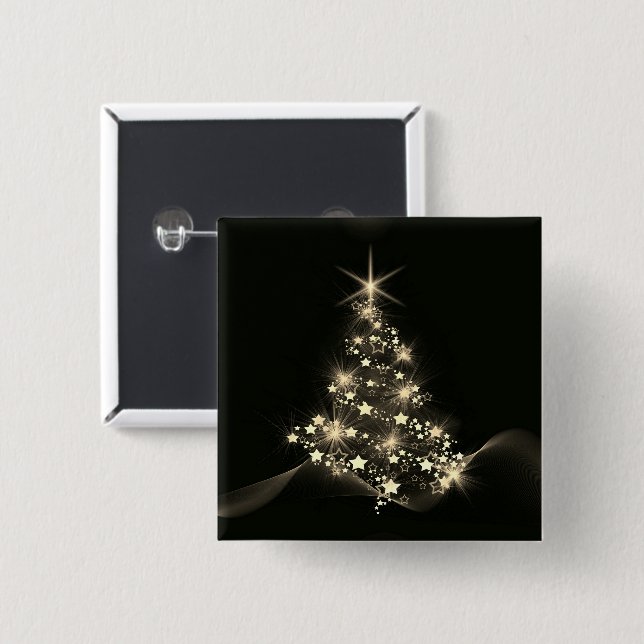 Gold Shine of Stars on Christmas Tree Dark  2 Inch Square Button (Front & Back)