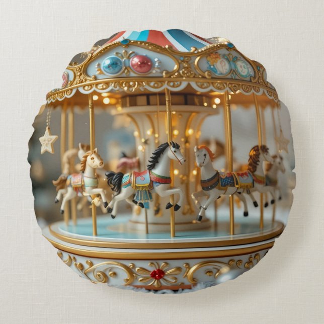 gold shinning carousel  round pillow (Front)