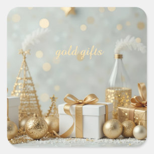 gold shinning presents square sticker
