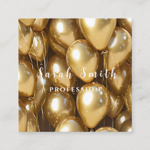 Gold Shiny Balloons Party Glitter Square Business Card