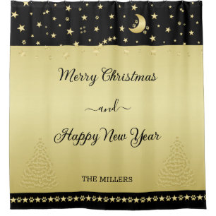 Gold shiny Christmas stars, paws on gold & black