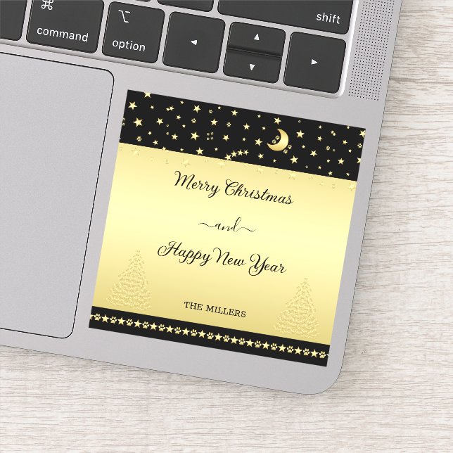 Gold shiny Christmas stars, paws on gold & black (Detail)