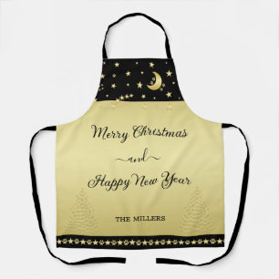 Gold shiny Christmas stars, paws on gold & black Apron