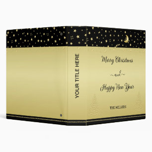 Gold shiny Christmas stars, paws on gold & black Binder