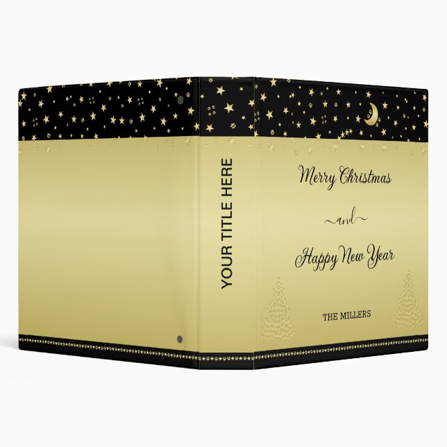 Gold shiny Christmas stars, paws on gold & black Binder (Background)