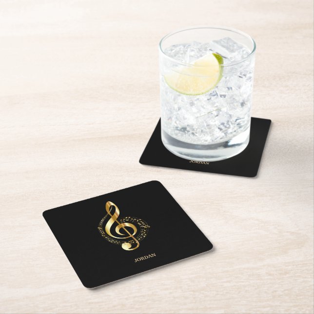 Gold Shiny Clef Square Paper Coaster (Insitu)