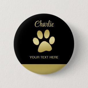Gold Shiny Dog Paw on black background 2 Inch Round Button