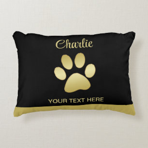  Gold Shiny Dog Paw on black background Accent Pillow
