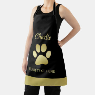  Gold Shiny Dog Paw on black background Apron