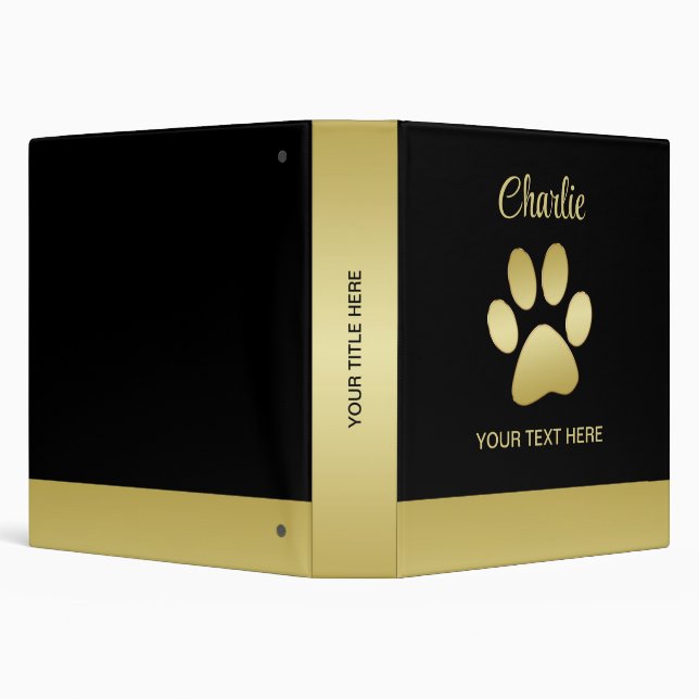  Gold Shiny Dog Paw on black background Binder (Background)