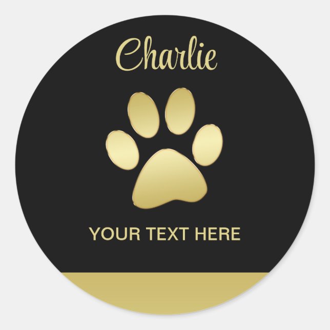  Gold Shiny Dog Paw on black background Classic Round Sticker (Front)