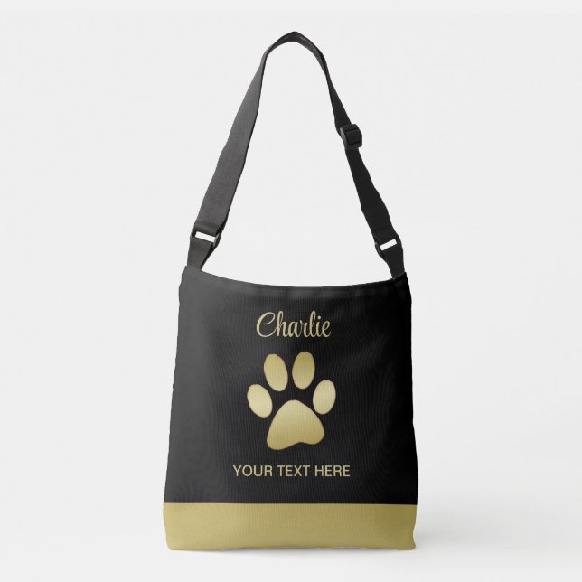  Gold Shiny Dog Paw on black background Crossbody Bag (Front)