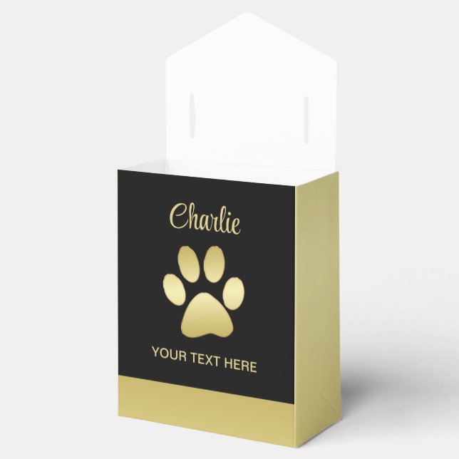  Gold Shiny Dog Paw on black background Favor Box (Opened)