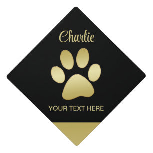  Gold Shiny Dog Paw on black background Graduation Cap Topper