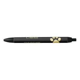 Gold Shiny Dog Paw on black background Ink Pen