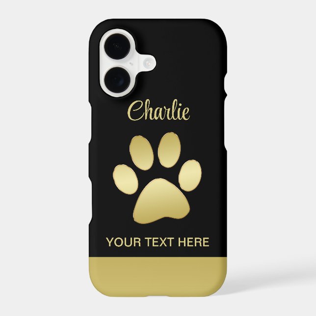  Gold Shiny Dog Paw on black background iPhone Case (Back)