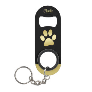 Gold Shiny Dog Paw on black background Keychain Bottle Opener
