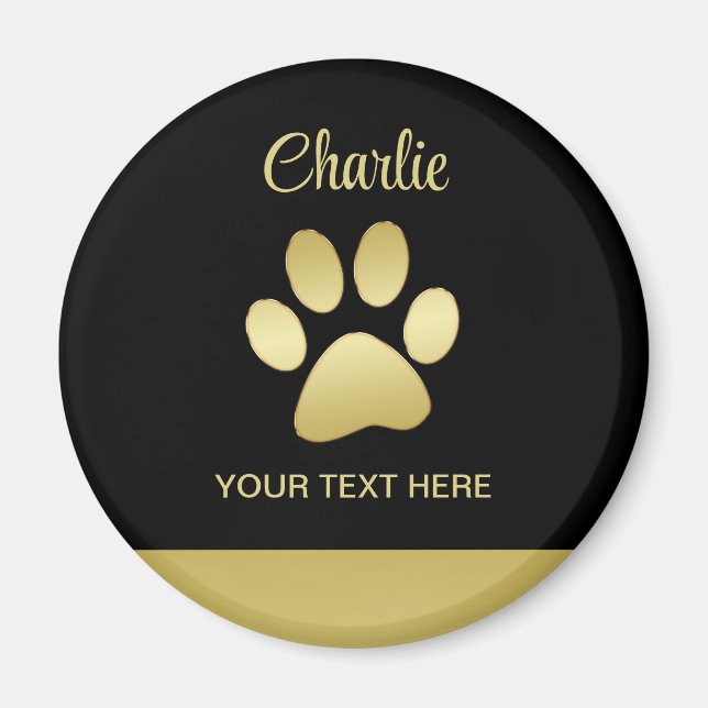  Gold Shiny Dog Paw on black background Magnet (Front)