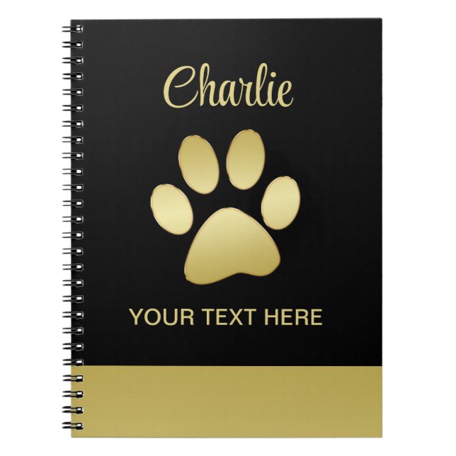  Gold Shiny Dog Paw on black background Notebook (Front)