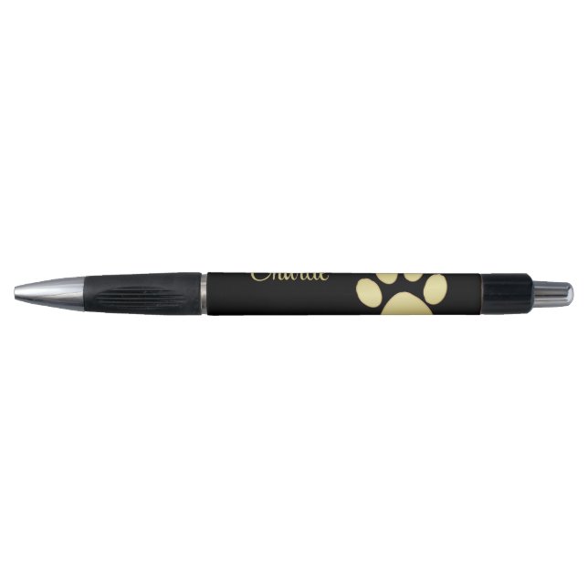  Gold Shiny Dog Paw on black background Pen (Front)