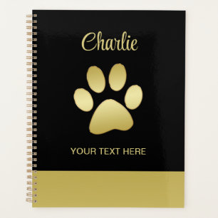 Gold Shiny Dog Paw on black background Planner