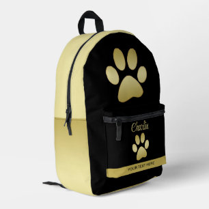 Gold Shiny Dog Paw on black background Printed Backpack