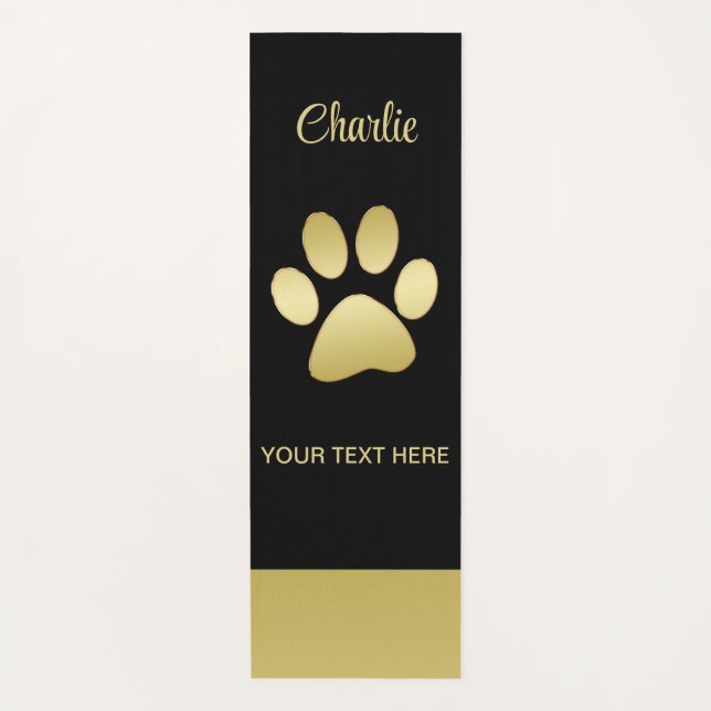 Gold Shiny Dog Paw on black background Yoga Mat (Front)